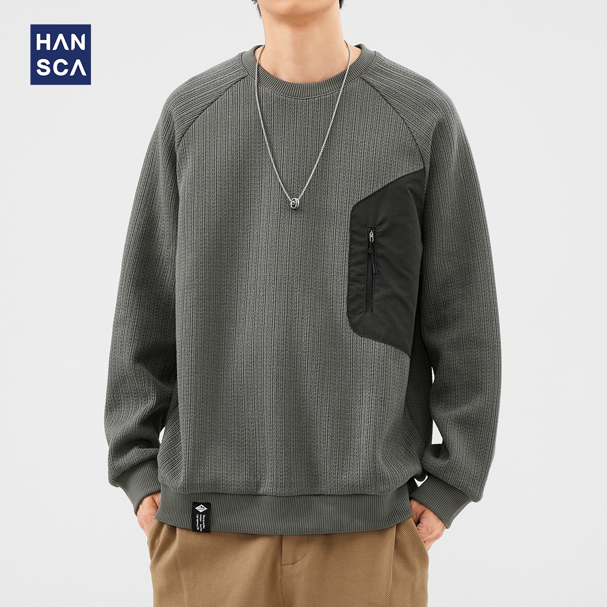 粗针提花380g重磅圆领卫衣男2024