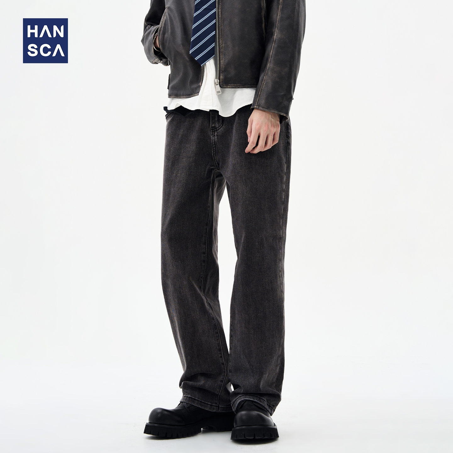 510g重磅复古弹力直筒牛仔裤男