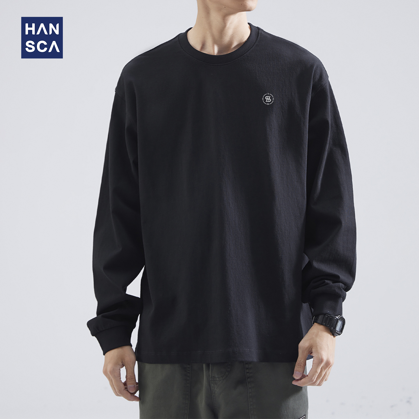 hansca260g重磅纯棉印花长袖t恤