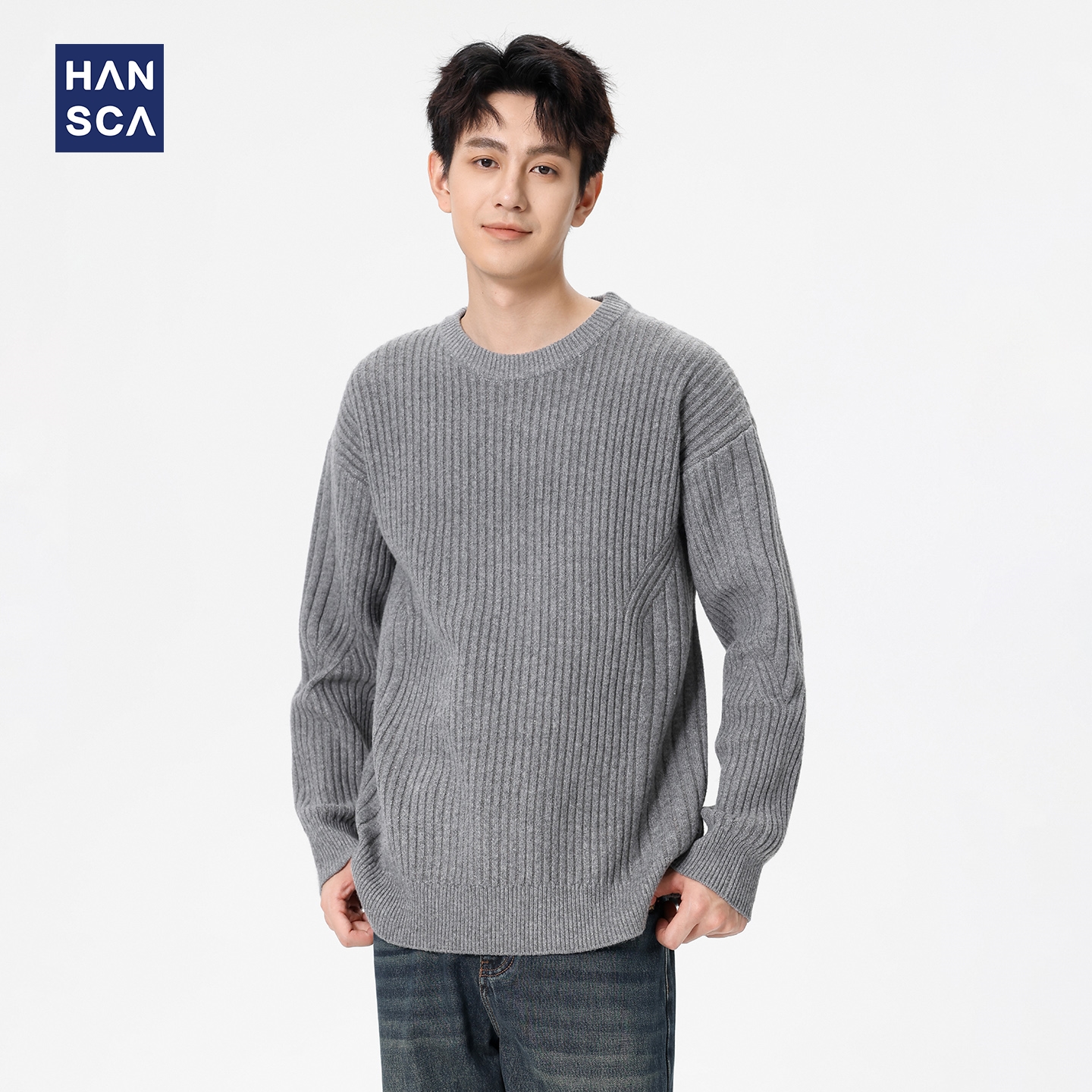 hansca690g加厚针织圆领套头毛衣