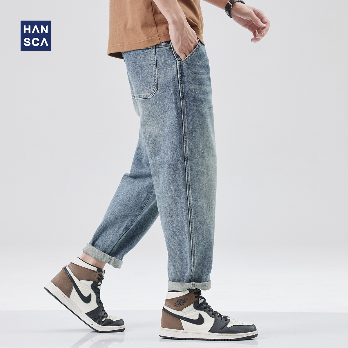 hansca水洗直筒牛仔裤男2024年秋
