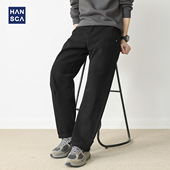 男秋季 新款 宽松纯棉斜纹压褶复古工装 hansca黑色直筒休闲裤 风长裤