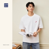 t恤男2026新款 hansca春季 230g纯棉刺绣短袖 圆领宽松落肩休闲上衣