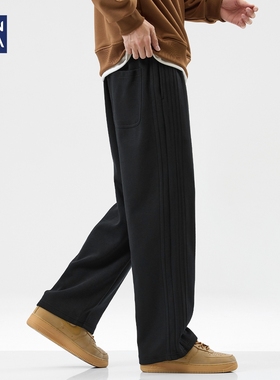 hansca美式街头条纹休闲卫裤男2025秋冬季新款加绒运动百搭长裤子