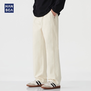 hansca350g重磅仿天丝纯棉直筒休闲裤男秋季宽松垂感拼接复古长裤