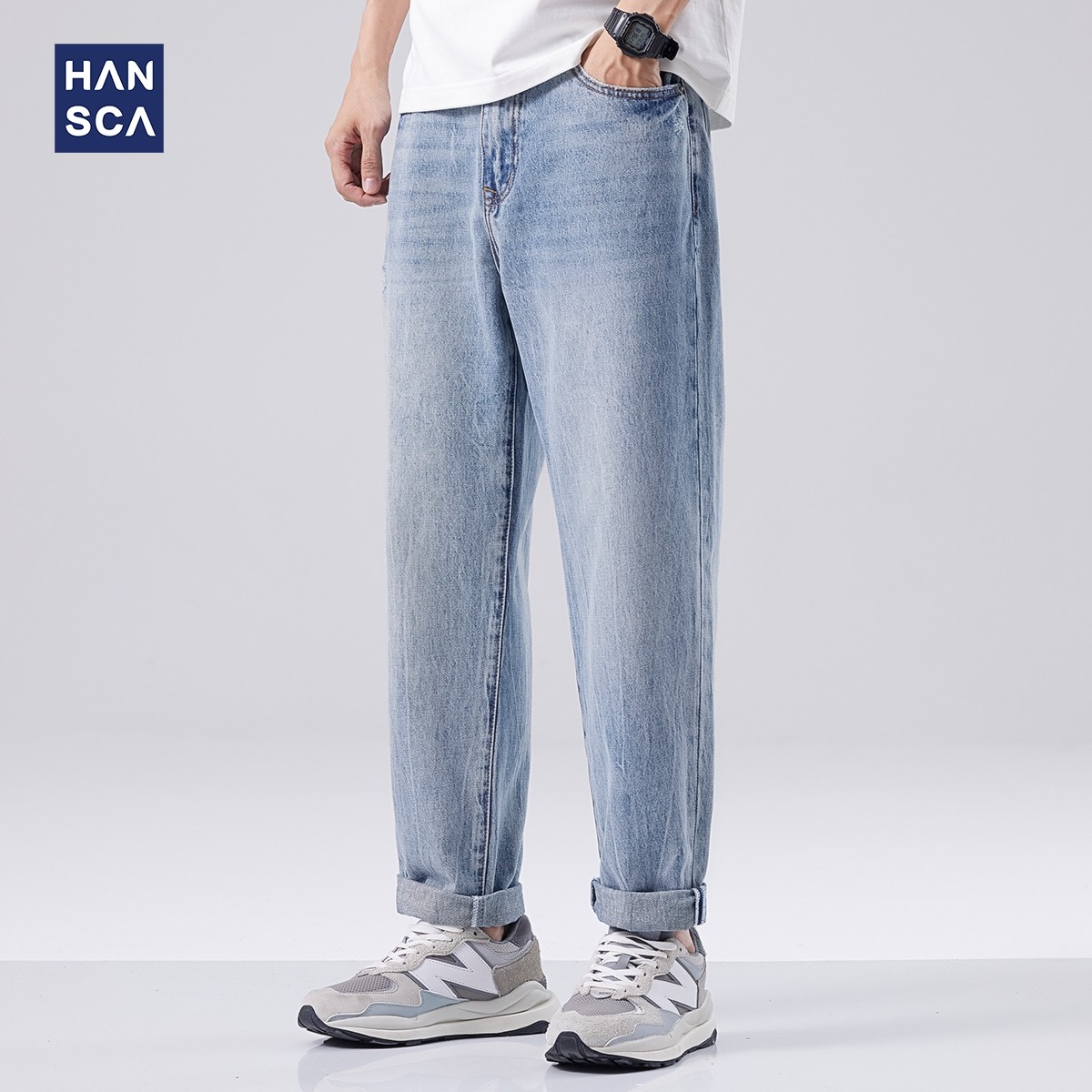 hansca复古牛仔裤男春季新款裤子美式高街宽松痞帅休闲直筒九分裤,男装,牛仔裤,淘宝优惠券,粉丝福利购,淘宝优惠卷