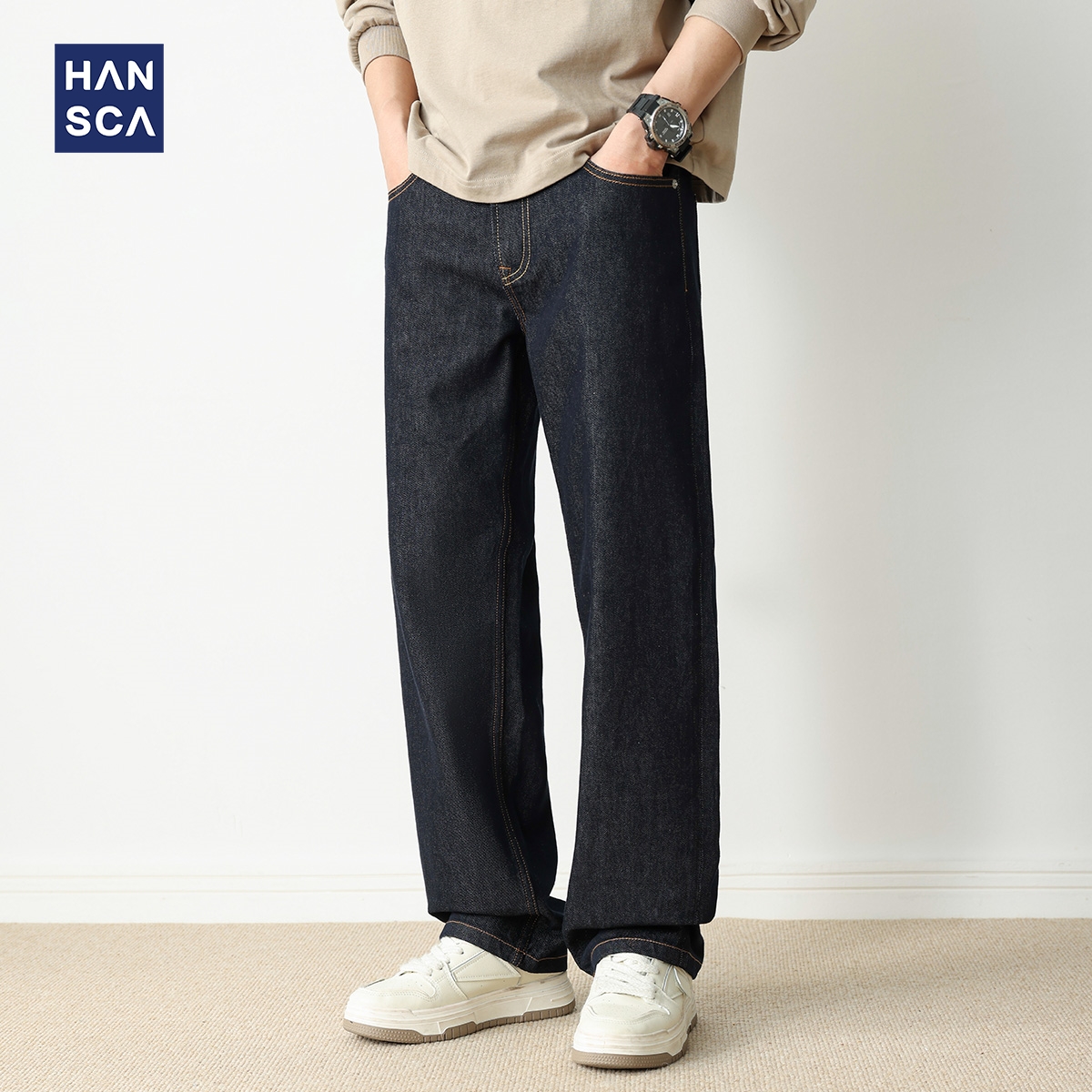 复古深蓝色牛仔裤男2025秋季