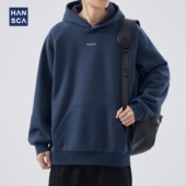 新款 hansca 宽松加绒卫衣男秋冬款 潮牌青少年cityboy日系连帽上衣