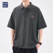 潮牌宽松休闲透气半袖 hansca高端重磅polo衫 夏季 短袖 翻领t恤 男士