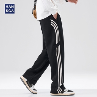 宽松直筒百搭长裤 hansca条纹抽绳休闲卫裤 美式 新款 子 男2024年秋季