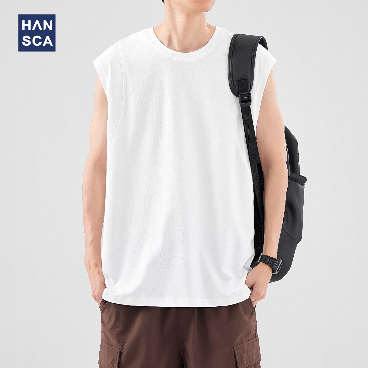 hansca无袖背心汗背心宽松直筒