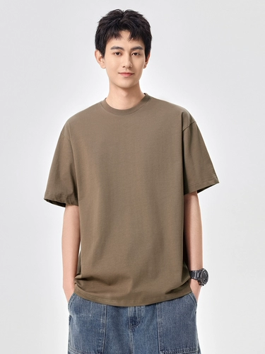 Хлопковая летняя тонкая цветная приятная телу футболка с коротким рукавом, в американском стиле, круглый воротник