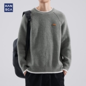 宽松简约慵懒风插肩设计感针织衫 hansca日系圆领套头毛衣冬季 男士