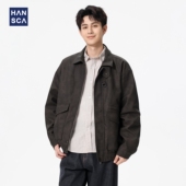 翻领工装 hansca美式 复古机车皮衣外套男痞帅街头潮流宽松大码 夹克