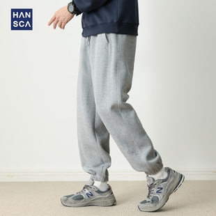 运动抽绳束脚休闲长裤 hansca秋季 美式 男2025新款 380g重磅宽松卫裤