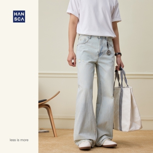 hansca 奶油蓝A字宽松直筒牛仔裤男2026春季10oz复古水洗休闲长裤