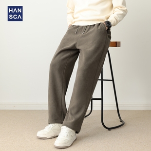 保暖宽松直筒休闲裤 hansca440重磅肌理欧棉绒复合抽绳卫裤 男冬季