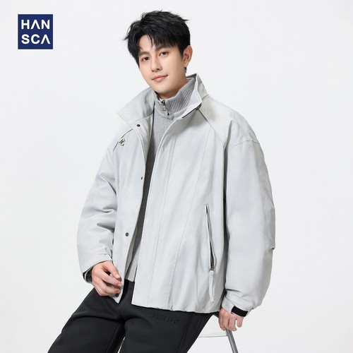hansca冬季90白鸭绒浅灰色羽绒服