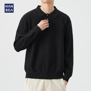 上衣潮 休闲针织衫 hansca复古老钱风polo黑色毛衣男2025新款 秋冬款