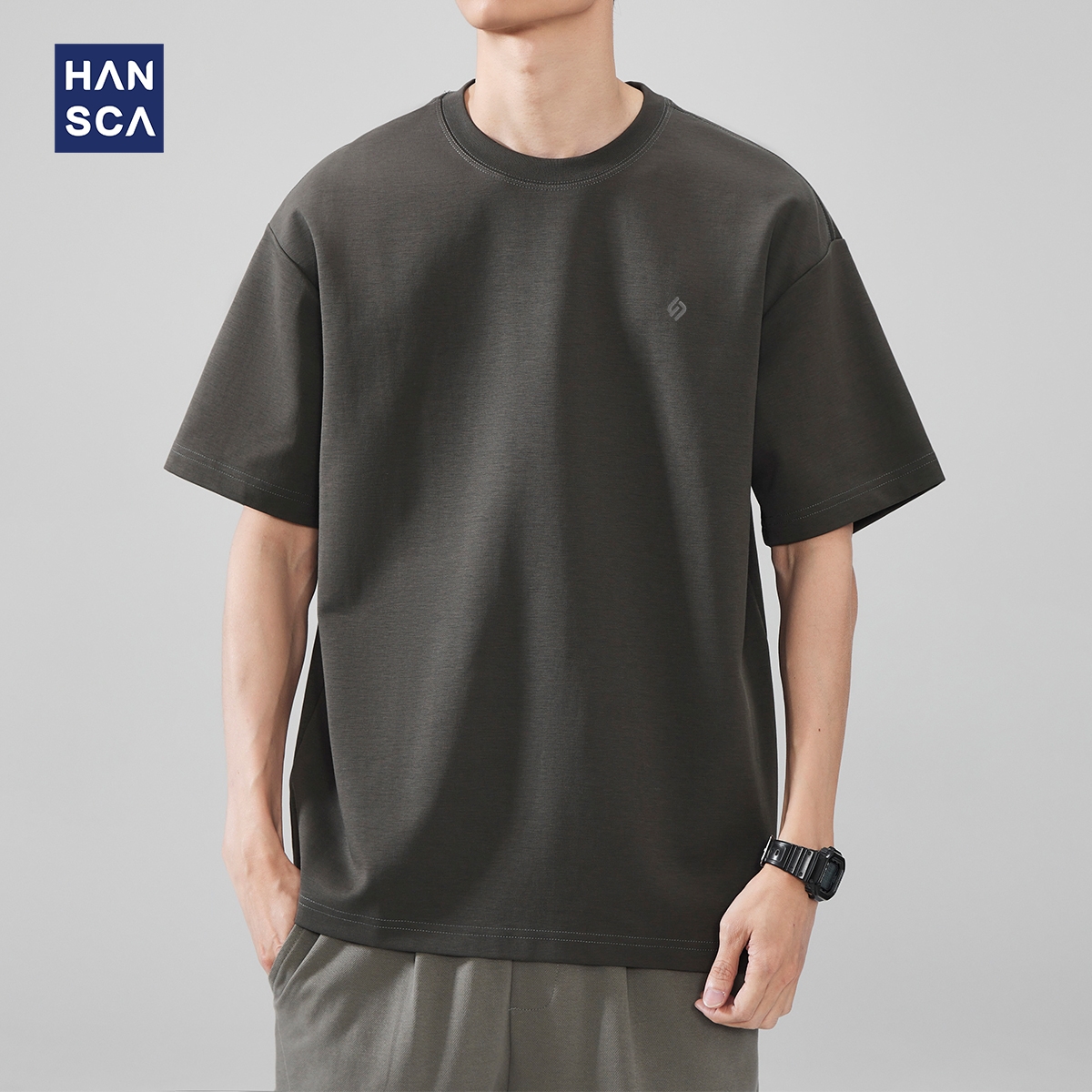 hansca精梳长绒棉t恤男宽松百搭