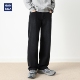 竹节纹水洗直筒宽松弹力长裤 hansca400g重磅黑色牛仔裤 男2025秋季