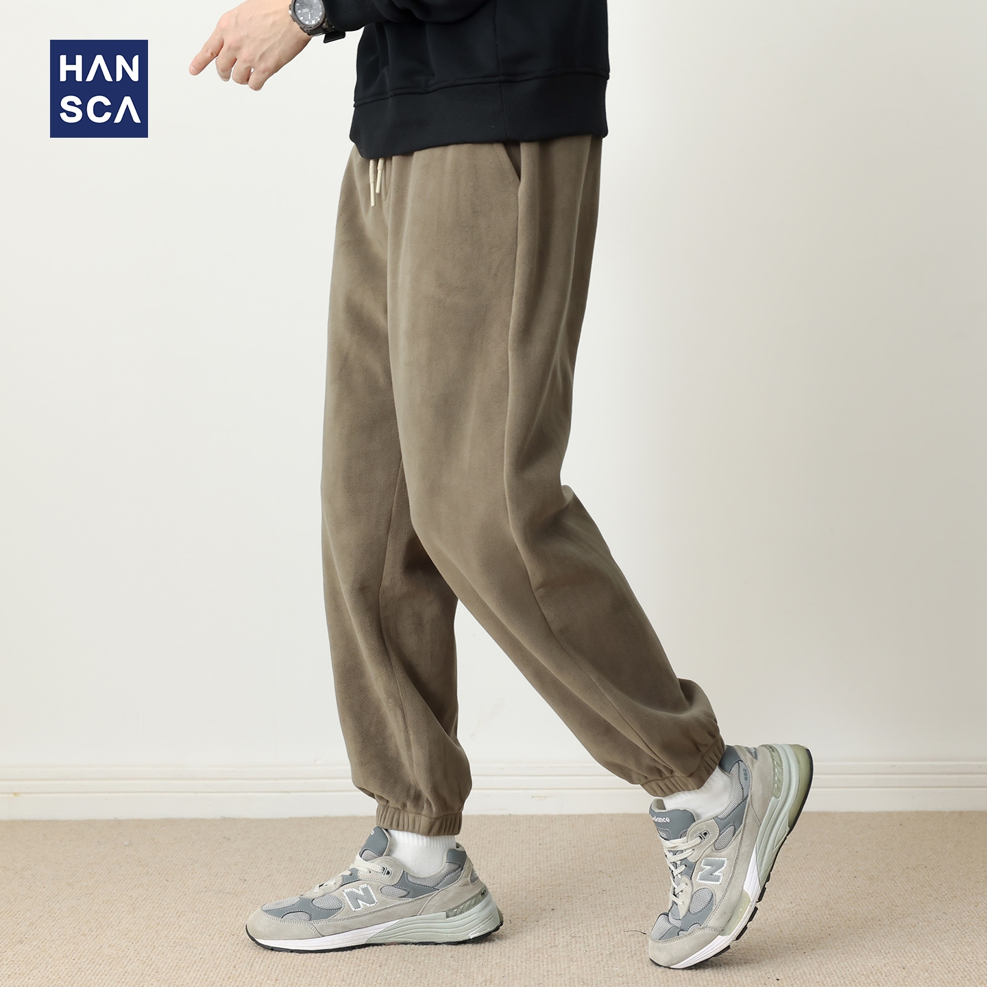 hansca冬季奥粒绒加绒运动裤束脚