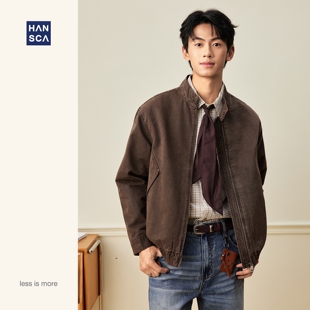 hansca美式横纹肌理夹克男春季2026新款复古立领宽松纯棉工装外套