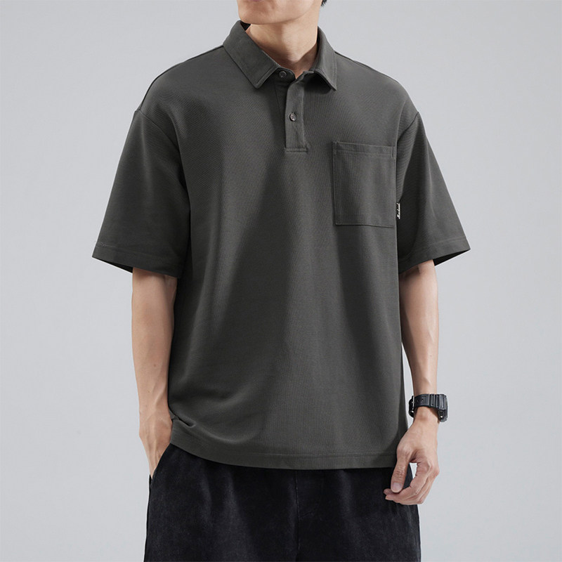 HANSCA 2023 SUMMER NEW HEAVY SHORT SLEEVE POLO SHIRT MENS AMERICAN LOOSE SHIRT COLLAR MENS HALF SLEEVE T-SHIRT