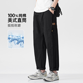 直筒长裤 hansca美式 春季 潮牌宽松拼接工装 纯棉休闲裤 子男2025新款