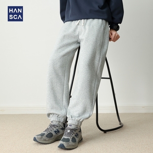加绒保暖宽松束脚针织运动裤 hansca365g重磅摇粒绒抽绳卫裤 男冬季