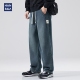 复古潮牌痞帅阔腿裤 水洗宽松休闲长裤 男秋季 hansca蓝色直筒牛仔裤