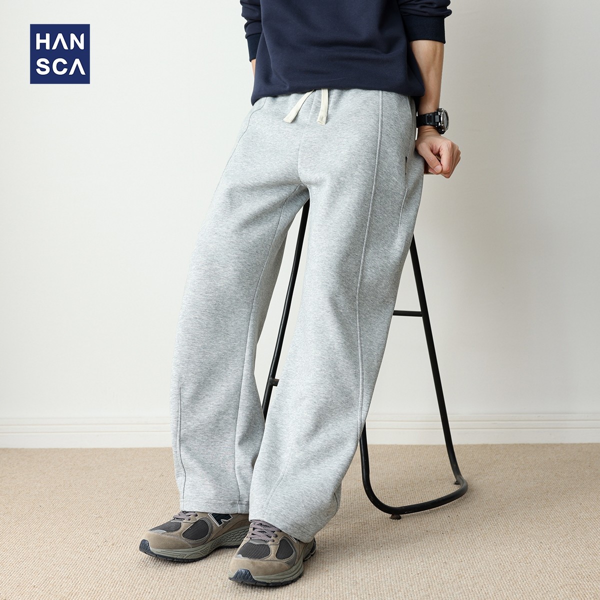 hansca秋季直筒运动裤男士新款抽绳美式弯刀裤春秋拼接休闲长裤子,男装,卫裤,淘宝优惠券,粉丝福利购,淘宝优惠卷