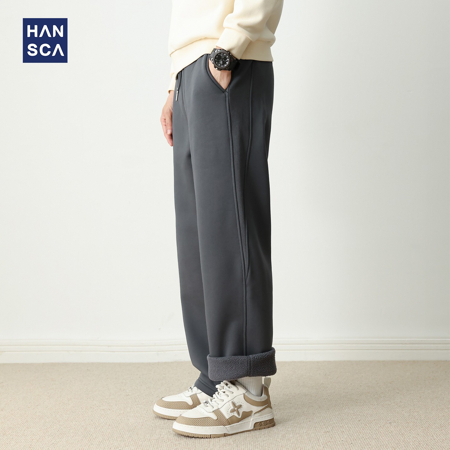 hansca365g摇粒绒宽松抽绳卫裤男