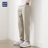 男夏季 薄款 透气韩版 hansca卡其色纯棉休闲裤 弹力锥形直筒长裤 子男