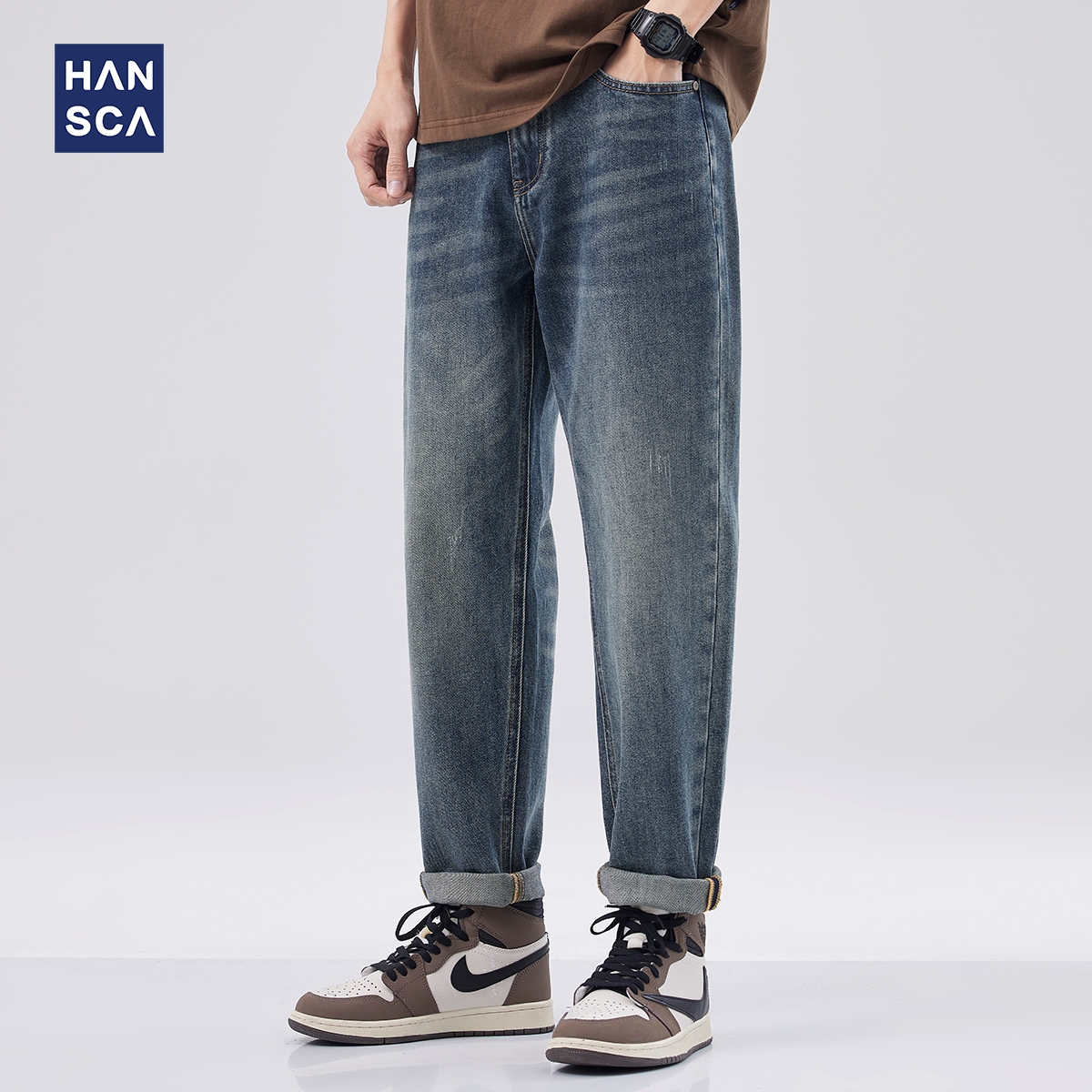 hansca浅色牛仔裤男夏季薄款水洗