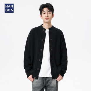 复古小菱格肌理宽松保暖针织衫 hansca750g仿羊绒开衫 毛衣男秋冬季