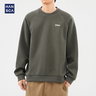 潮牌刺绣长袖 新款 套头打底上衣 圆领卫衣男2024秋冬季 hansca插肩袖