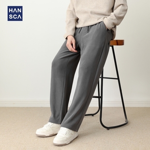 宽松直筒弹力长裤 hansca330g重磅暖姜纤维天丝绒抽绳休闲裤 男冬季