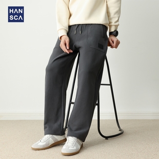 加绒宽松直筒贴布运动休闲长裤 hansca475g恒温暖皮抽绳卫裤 男冬季