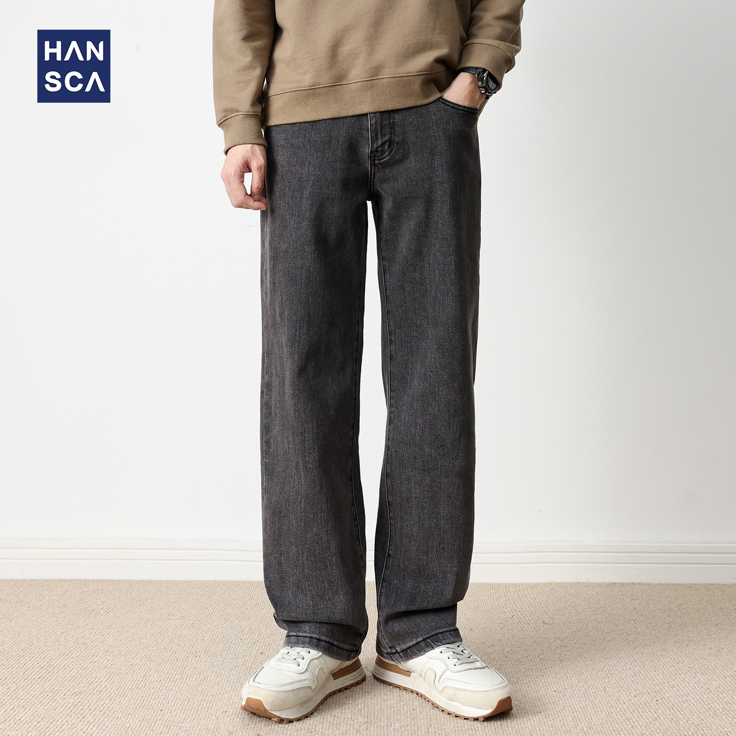 hansca510g重磅烟牛仔裤男潮牌痞帅2025秋季水洗直筒宽松阔腿长裤