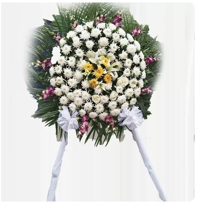 日照岚山区岚山头银座万德福虎山车站鲜花店配送白事花圈菊花