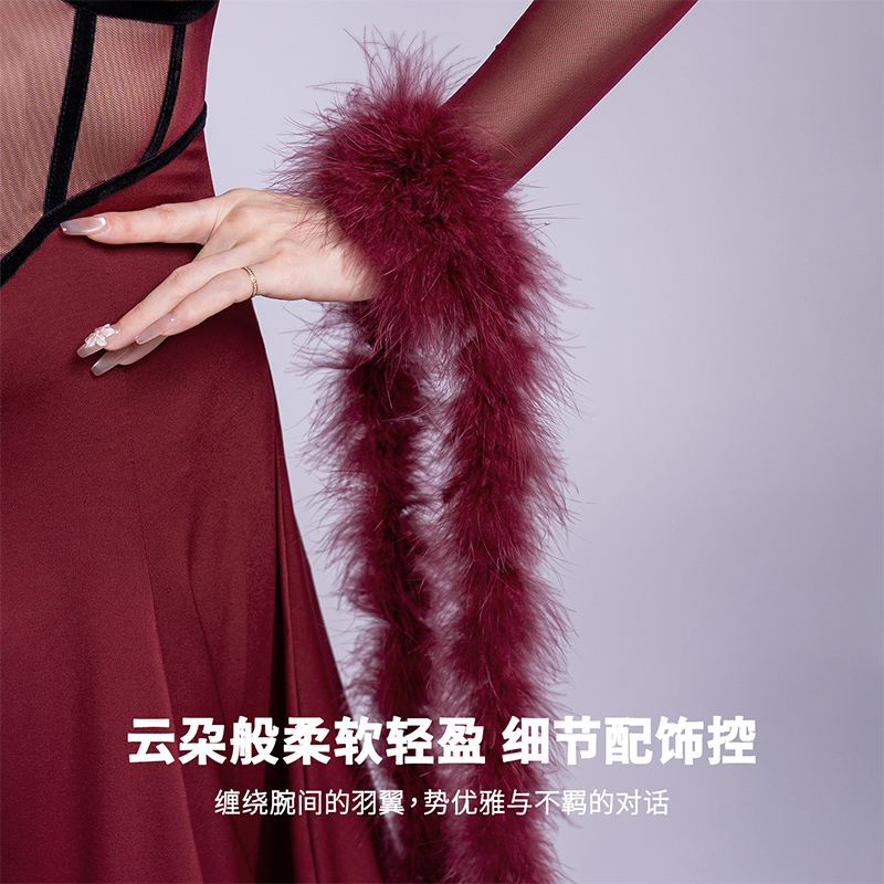 扉姿 摩登舞手飘高档长绒羽毛袖飘华尔兹国标舞比赛臂饰F061