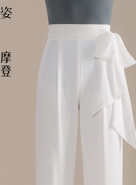 扉姿 摩登舞蹈裤女国标舞绑带直筒长裤新款洋气拉丁舞裤子M2003