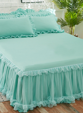 新款蕾丝花边床裙三件套公主风床罩加厚床垫防滑床套全包床单单件