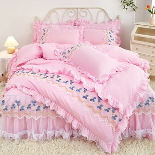 公主风蕾丝刺绣被套单件200 230标准水洗棉可裸睡双人花边被罩