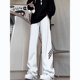 春秋休闲百搭白色运动裤 男宽松垂坠感休闲长裤 风三条杠直筒裤 美式
