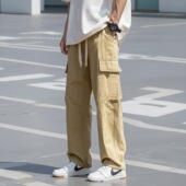 日系卡其色工装 复古纯色休闲宽松直筒阔腿百搭长裤 裤 子男春秋美式