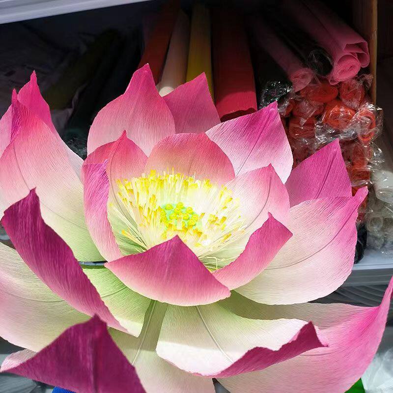 皱纹纸成品荷花花头褶皱纸纸艺花婚庆橱窗美陈场景布置仿真花