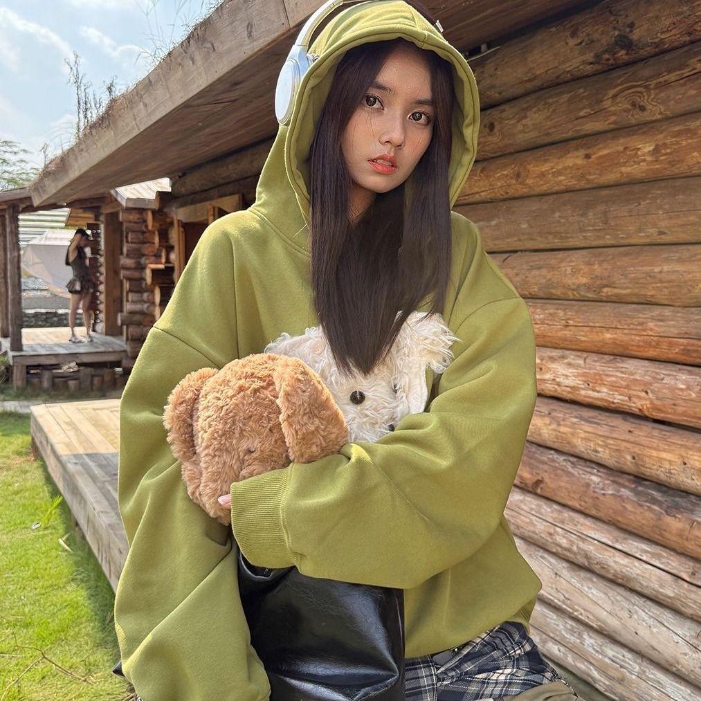 美式毛茸狗狗可爱卡通连帽卫衣