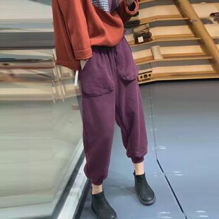 纯棉加绒裤 宽松束脚卫裤 子加厚百搭休闲裤 大口袋哈伦裤 韩版 早春季